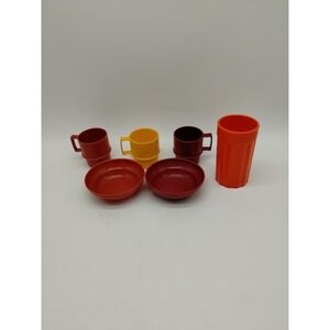 Lot Of 6 Vintage 1970s Tupperware Kids Children's Play Dishes Cups Bowls